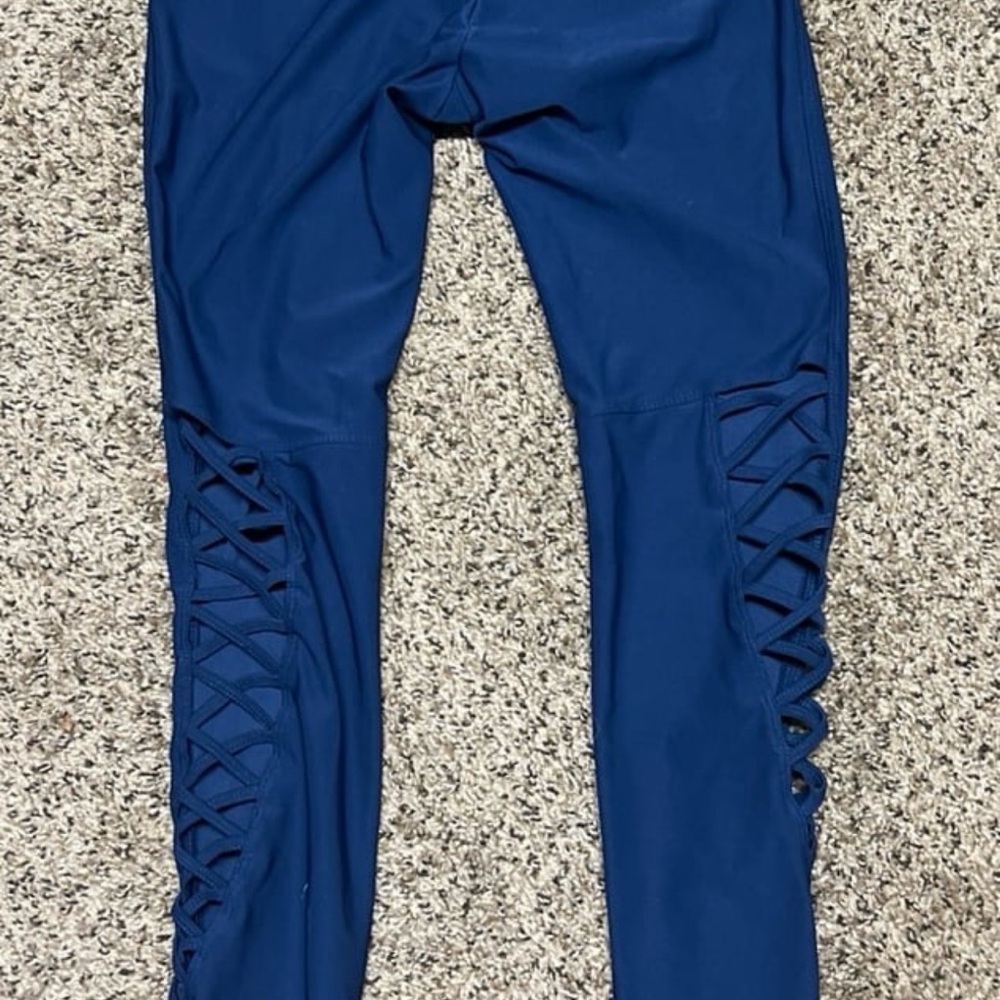 Blue Leggings with Lattice Detail